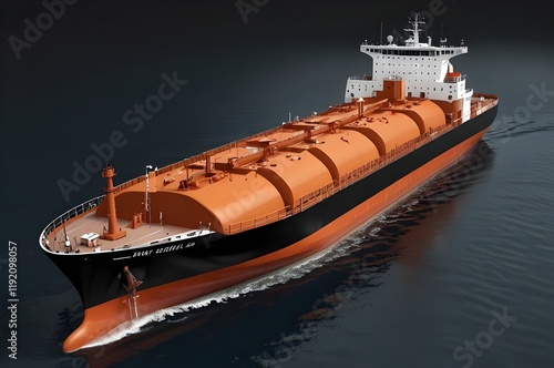 Aerial view of LPG gas ship. Gas carrier, gas tanker sailing in ocean
