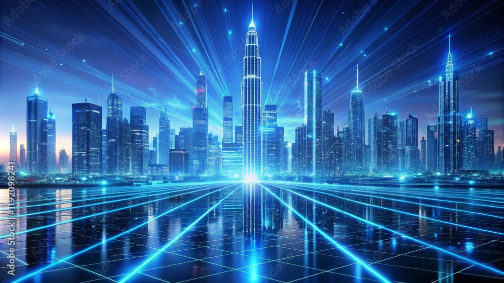 Fototapeta premium Cyberpunk Cityscape Neon Lines and Digital Skyline