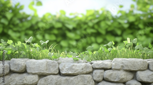 Stone Wall with Lush Greene...