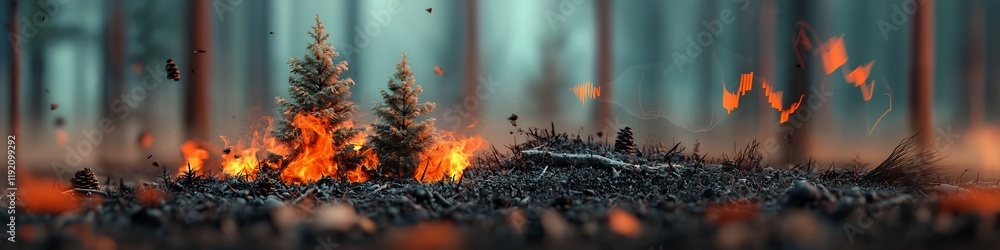Captivating 3D spectogram showcasing the fiery intensity and dramatic frequency patterns of a raging forest fire with flames smoke and crackling energy consuming the natural landscape Captivating 3D spectogram showcasing the fiery intensity and dramatic frequency patterns of a raging forest fire with flames smoke and crackling energy consuming the natural landscape