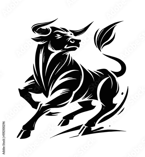 bull run charge engraving black and white outline
