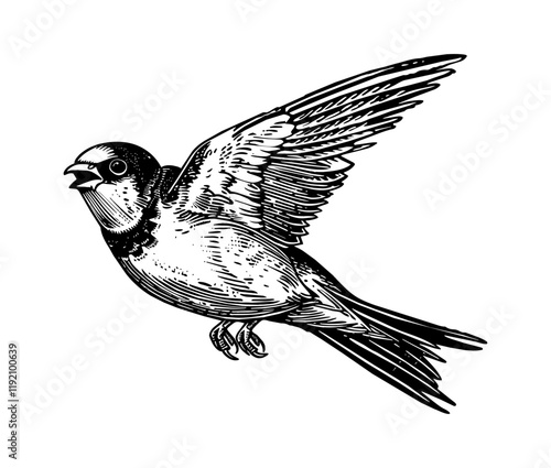 swallow bird engraving black and white outline