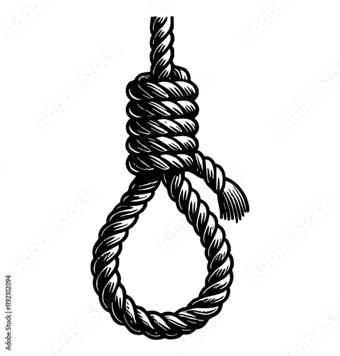 rope noose engraving black and white outline