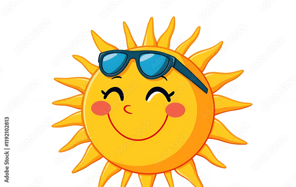 Cheerful cartoon sun wearing sunglasses, perfect for summer-themed designs. Cheerful cartoon sun wearing sunglasses, perfect for summer-themed designs.