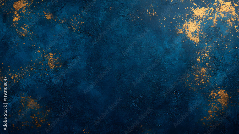 Obraz premium Dark blue abstract background featuring scattered golden light spots and rich foil textures, perfect for a Christmas theme