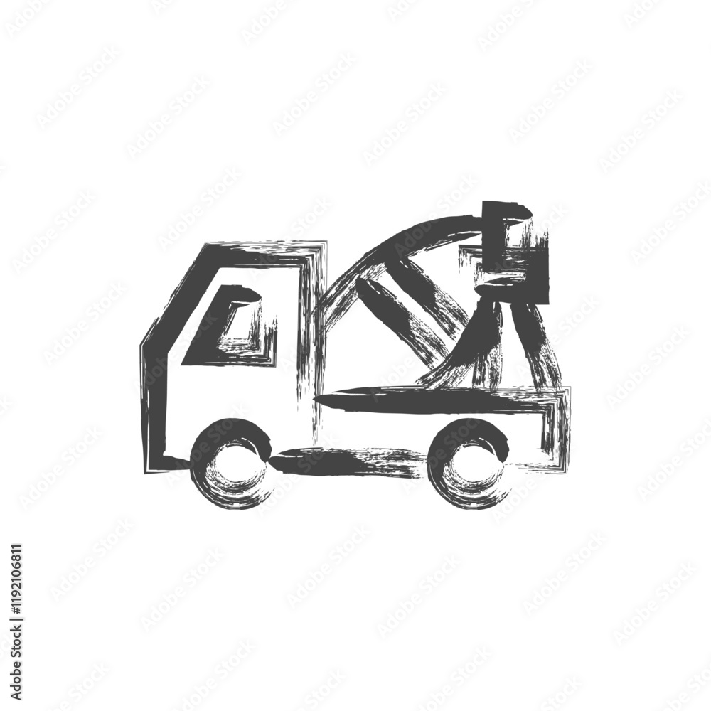 Naklejka premium 筆書き乗り物関連の単品アイコン ミキサー車