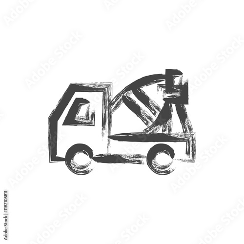 筆書き乗り物関連の単品アイコン　ミキサー車