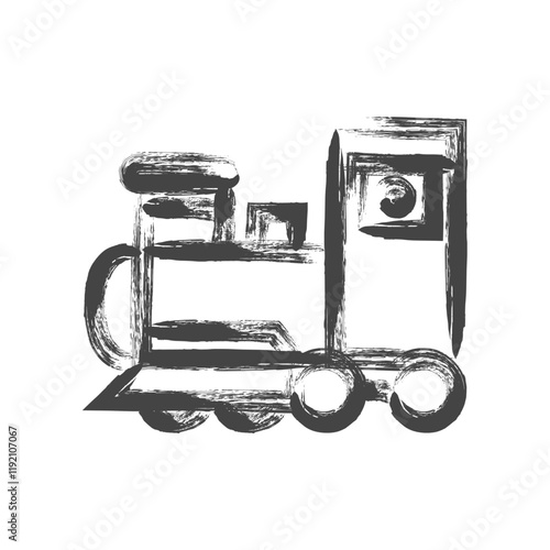 筆書き乗り物関連の単品アイコン　機関車