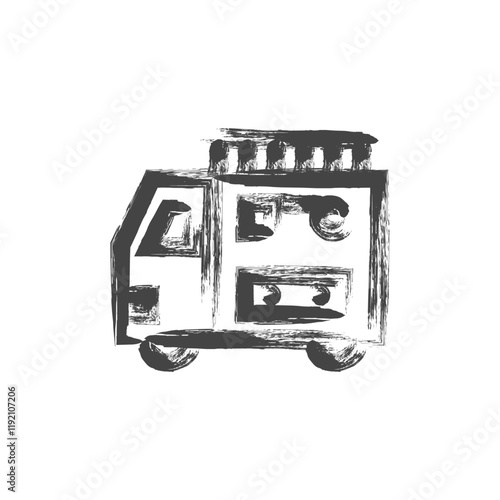 筆書き乗り物関連の単品アイコン　消防車