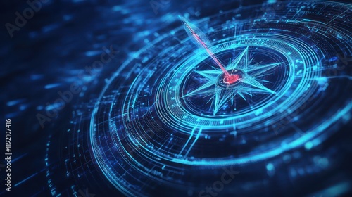 Wallpaper Mural Wireframe compass on a dark blue background aims at a target, symbolizing strategic business success. Torontodigital.ca