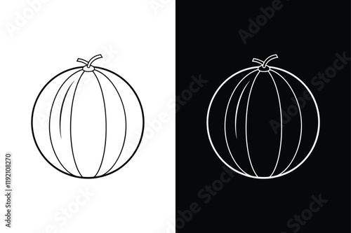 Cantaloupe Melon Icon. Black & White Linear Design for Creative Use