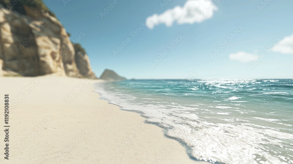 Serene Coastal Vista: Tranquil Beach Scene with Cliffs and Ocean