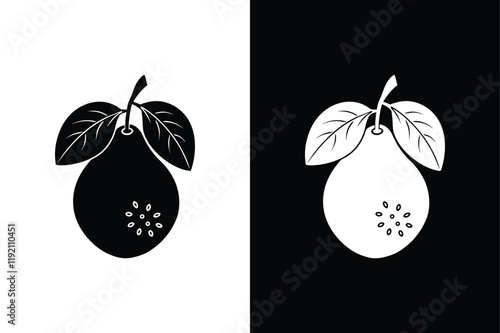 Guava Icon. Black & White Fruit Silhouette Vector Illustration