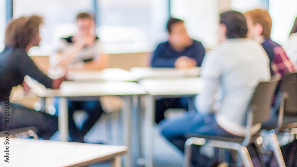 Post-Seminar Q&A Discussion – A blurred image of students discussing topics after a Q&A session in a seminar.
Post-Seminar Q&A Discussion – A blurred image of students discussing topics after a Q&A session in a seminar.