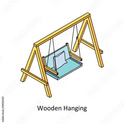 Wooden Hanging isometric Colored illustration. EPS File stock illustration