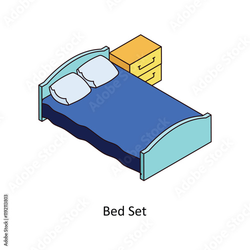 Bed Set isometric Colored illustration. EPS File stock illustration