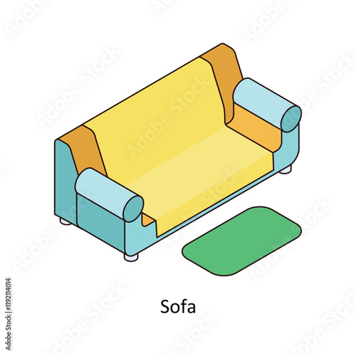 Sofa isometric Colored illustration. EPS File stock illustration