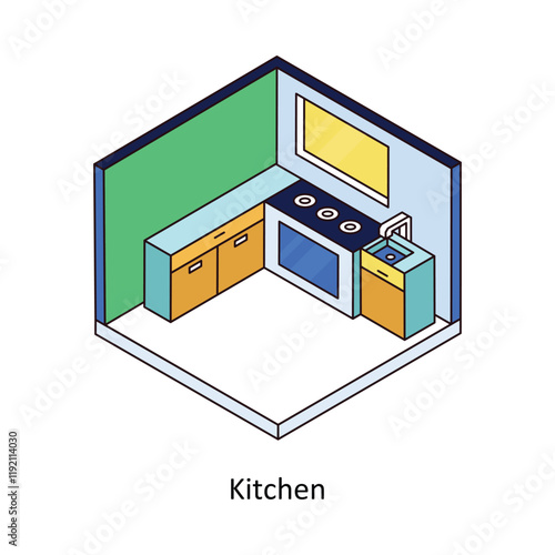 Kitchen isometric Colored illustration. EPS File stock illustration