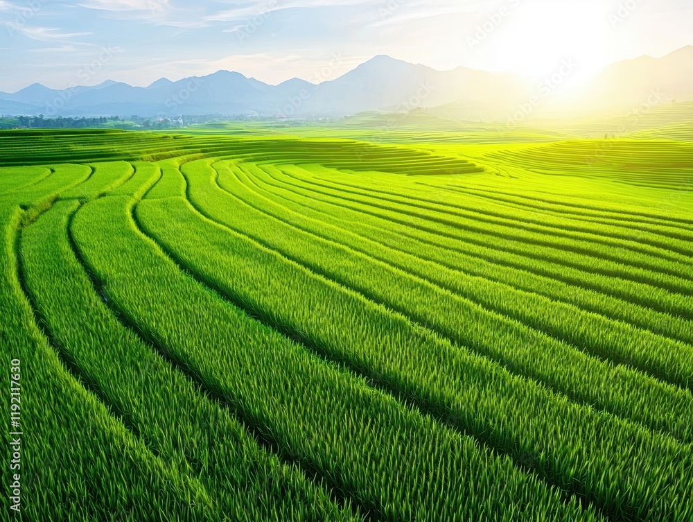 A striking aerial view of terraced rice fields in vibrant greens agricultural beauty cultural heritage and rural lifestyle A striking aerial view of terraced rice fields in vibrant greens agricultural beauty cultural heritage and rural lifestyle