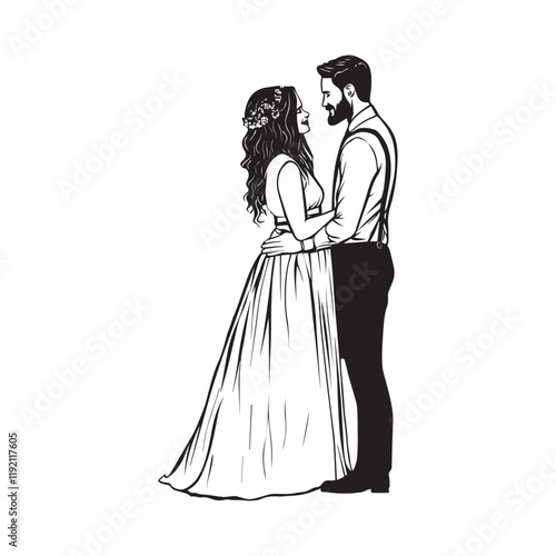 Wedding couple vector illustration, Bride and groom clipart Design