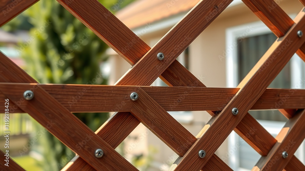 Brown Wood Trellis Macro - Pine Privacy Screen Detail, Diamond Pattern Brown Wood Trellis Macro - Pine Privacy Screen Detail, Diamond Pattern