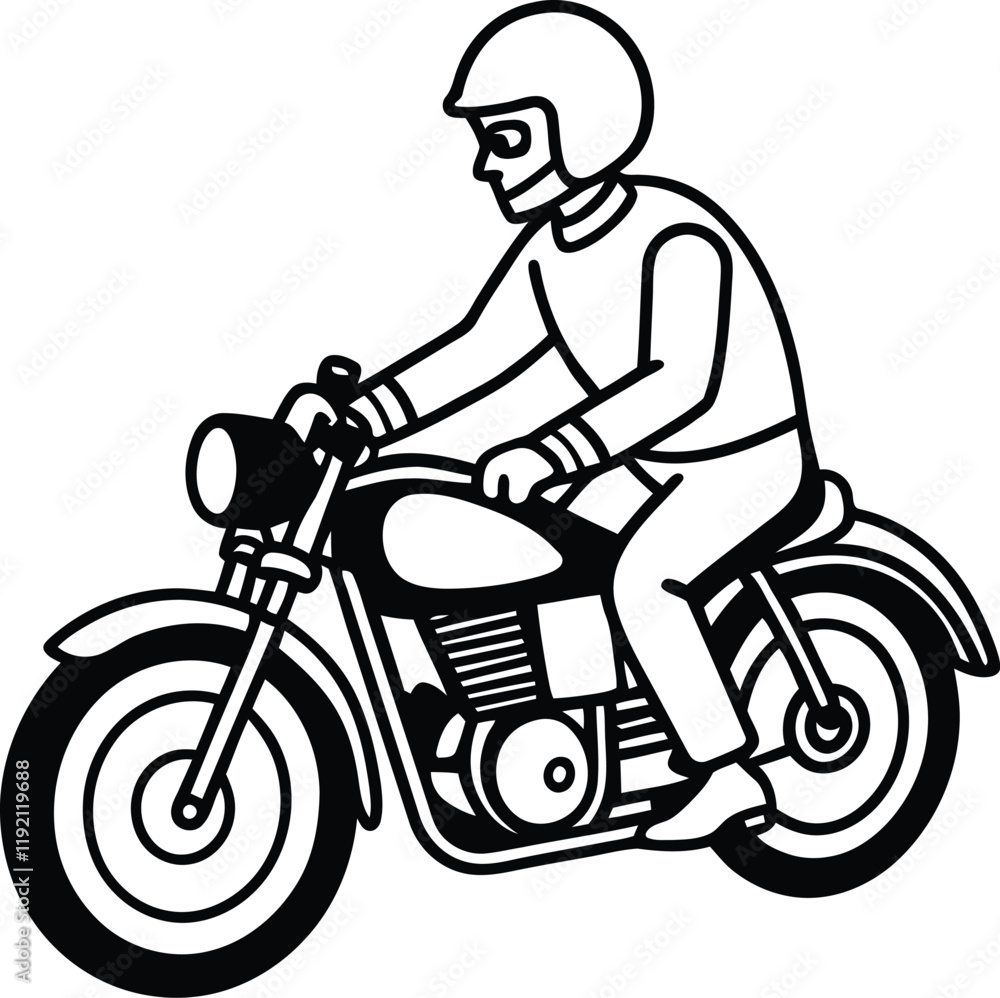 Fototapeta premium Person riding a motorcycle silhouette vector illustration, person riding a motorcycle line art vector design