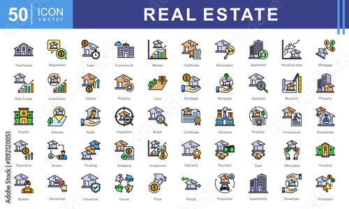 Real Estate icon collection set. Containing property, personal, location, buildings, housing, residential, apartment icon.