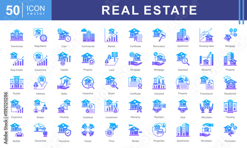 Real Estate icon collection set. Containing property, personal, location, buildings, housing, residential, apartment icon.