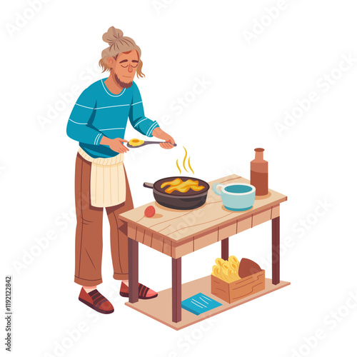 Poor cooking food illustration in flat style 

