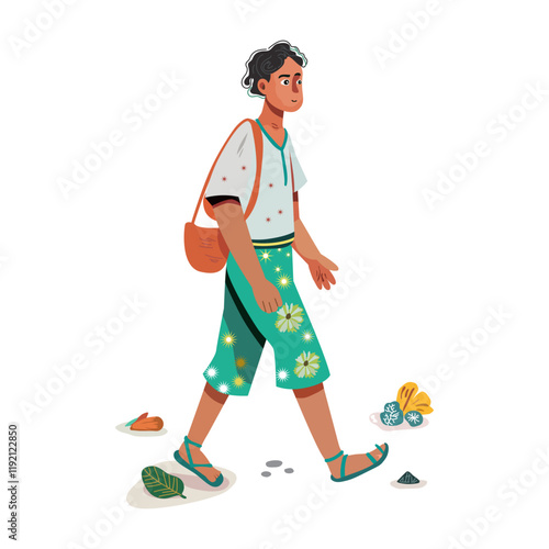 Walking poor person illustration in flat style 

