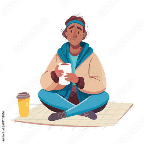 Poor child holding a box illustration in flat style 

