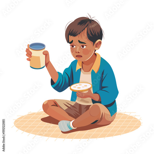 
Poor child holding a box illustration in flat style 


