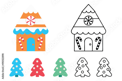 Holiday themed gingerbread house clipart with vibrant details, perfect for Christmas decorations and festive designs