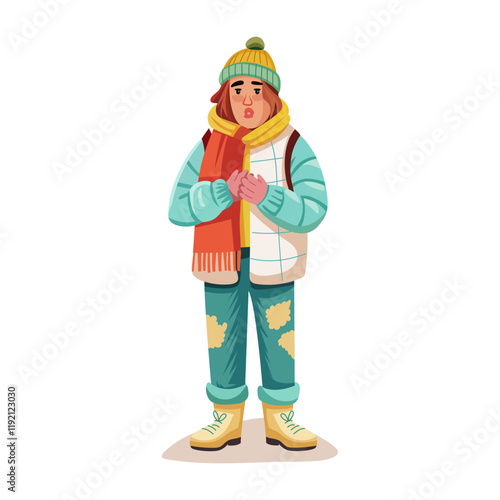 A flat illustration of freezing character 

