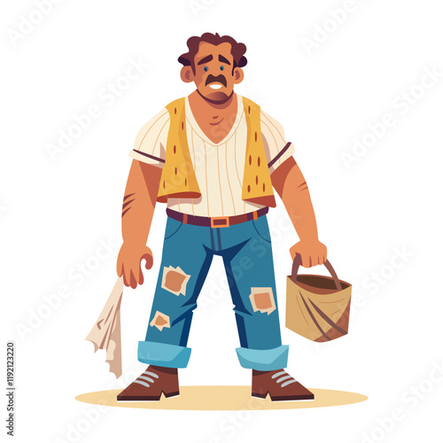 A poor character wearing worn clothes illustration in flat style 


