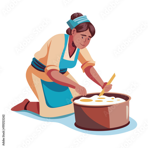 Poor lady cooking food illustration in flat style 

