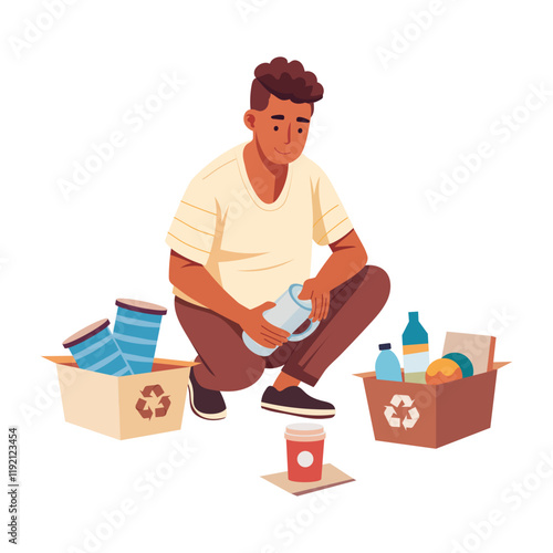 A flat illustration of character recycling material 

