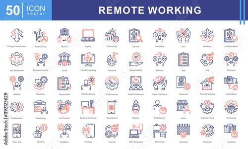 Remote Working icon collection set. Containing employment, workplace, workhouse, digital nomad, mobile work, internet, cloud computing icon.