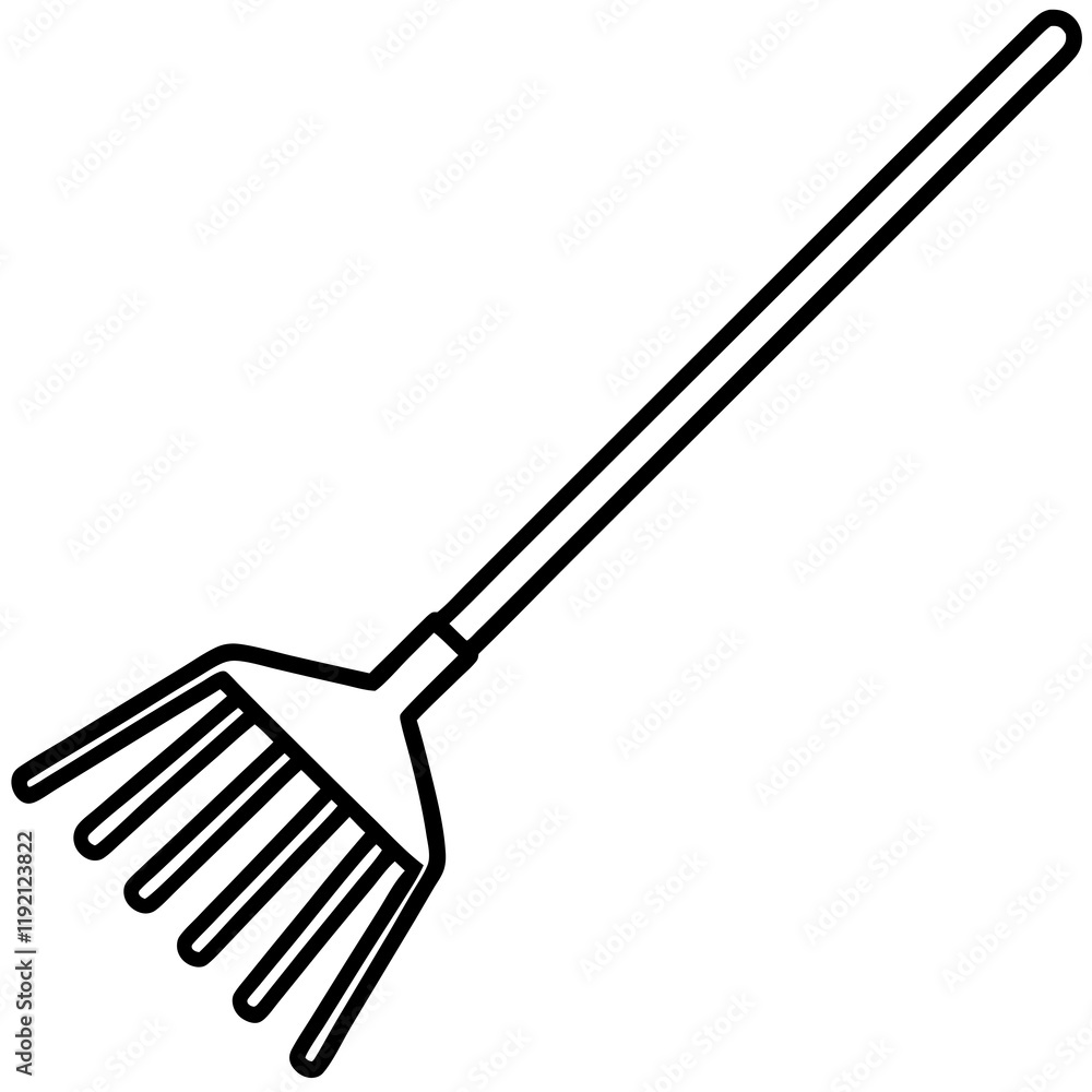 Naklejka premium Minimalist Rake Line Art Vector Illustration