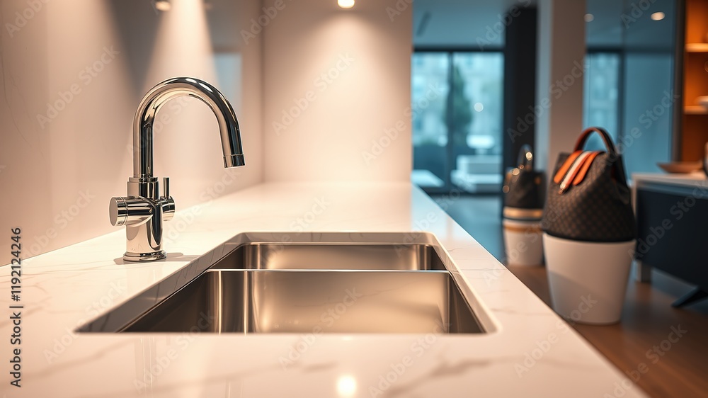 Modern Kitchen Sink - Bright, Stylish, High-Quality AI Photo