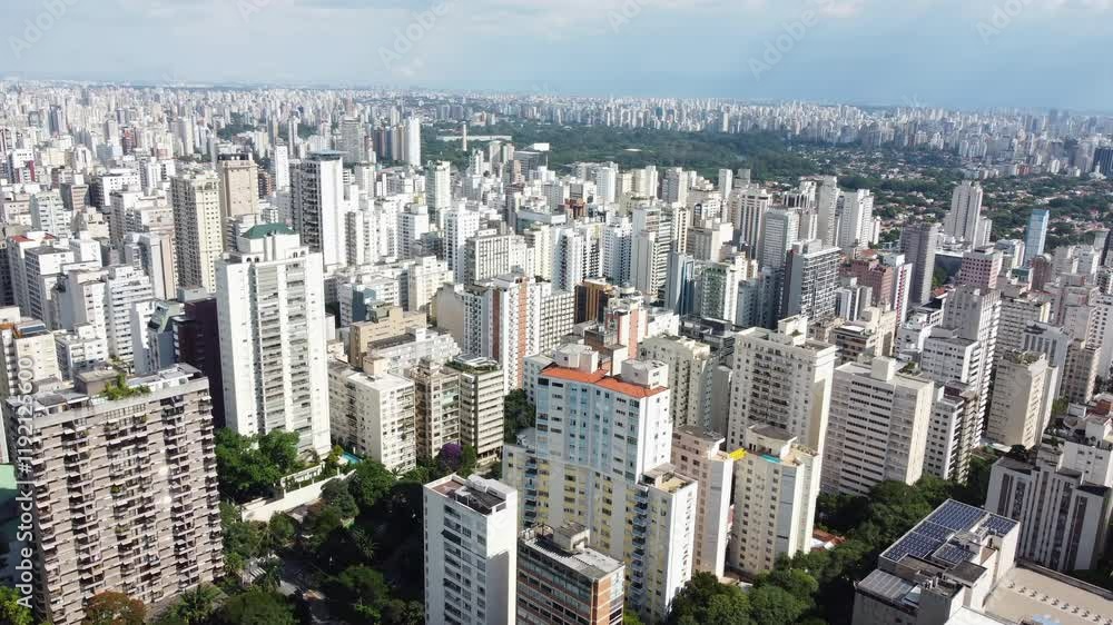 Urban panorama of Sao Paulo, the largest city in Brazil. Aerial footage, flying forwards. Urban panorama of Sao Paulo, the largest city in Brazil. Aerial footage, flying forwards.