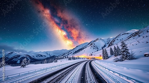 Snowy Road Milky Way Tatra Mountains Night Sky Landscape,  Amazing Photo,  Breathtaking Scenery