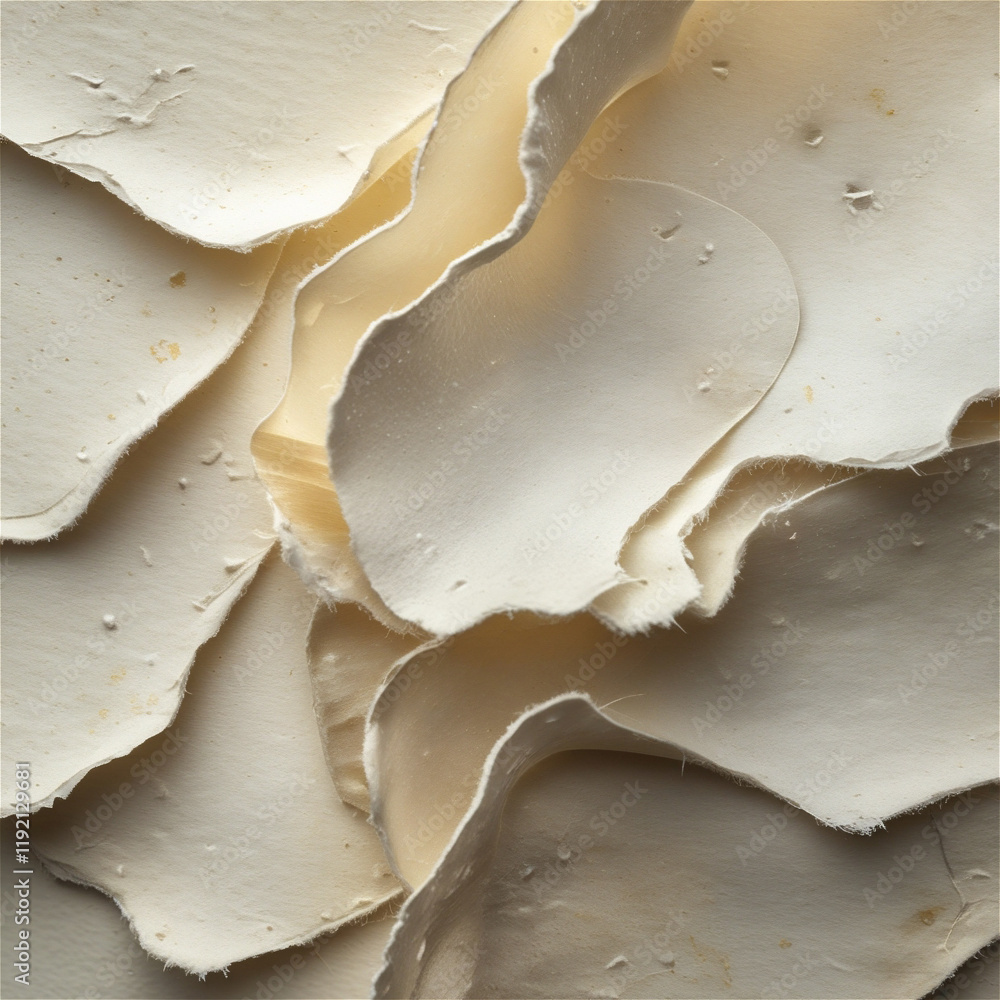 Textured layers of peeling white material create an abstract composition highlighting softness and depth in a close-up view Textured layers of peeling white material create an abstract composition highlighting softness and depth in a close-up view