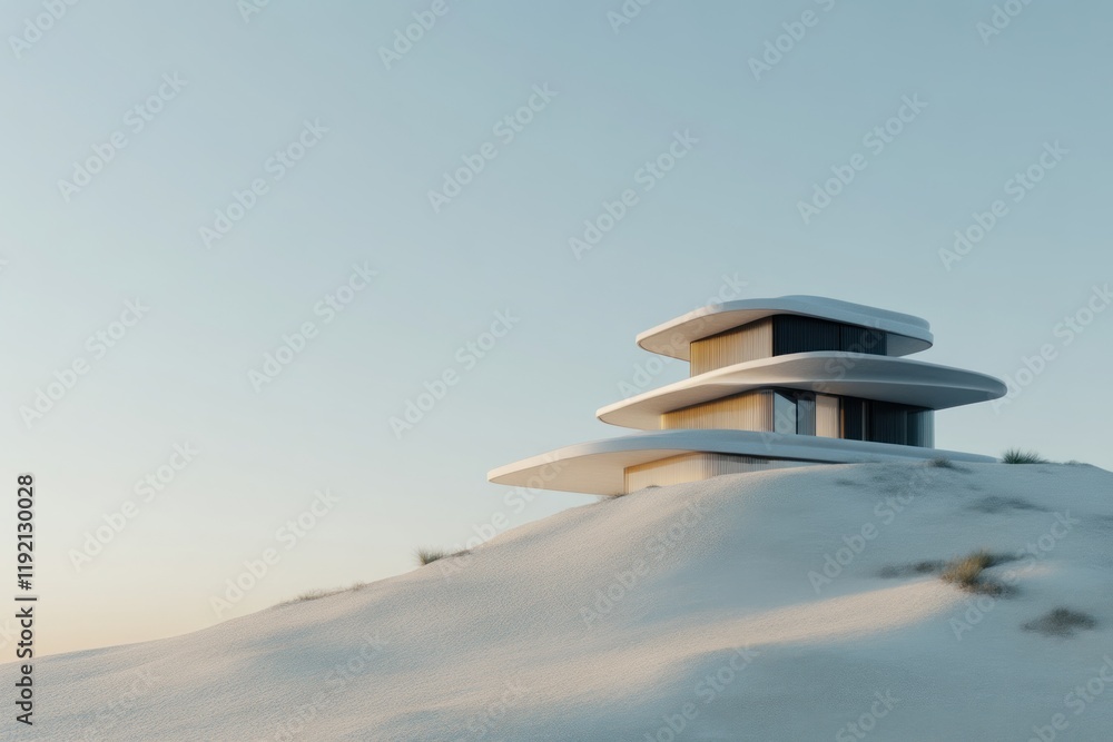 Fototapeta premium Embracing serenity modern minimalist home in snowy landscape wide angle view architectural elegance