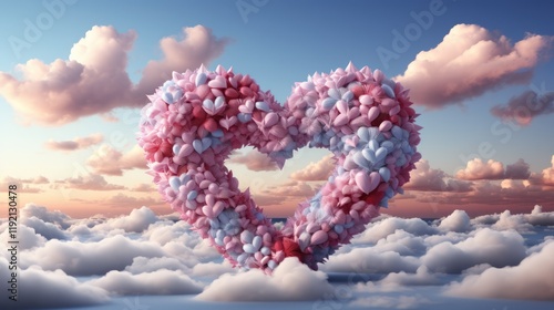 Heart shaped frame in clouds with flowers