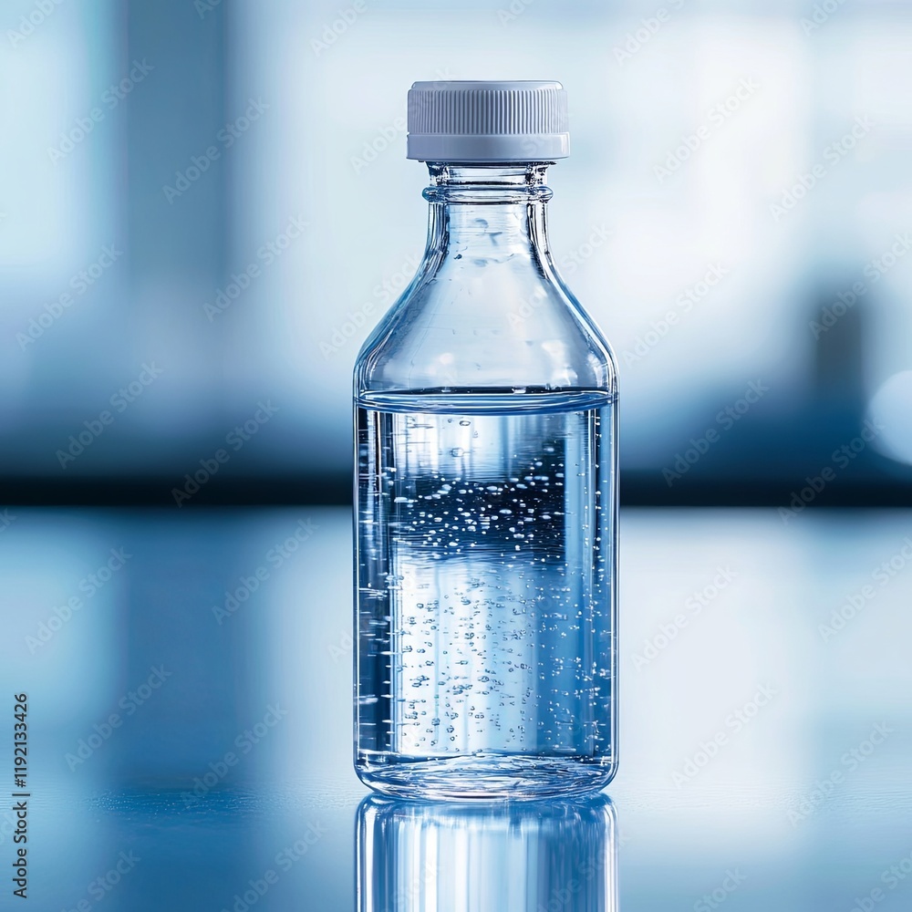 clear flask and water in the bottle in medical science laboratory background clear flask and water in the bottle in medical science laboratory background