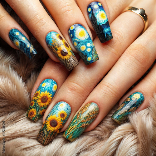 Van Gogh style nail painting  photo