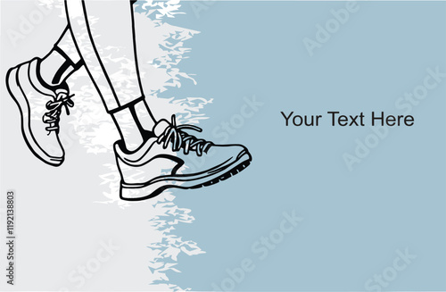 Walking activity icon. Hand drawn Walk symbol with lace-up boots. Copy space public awareness illustration for health and fitness.