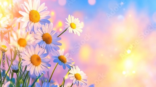 Soft Focused Chamomile Field: Blooming Roman Chamomiles in Nature's Beautiful Spring Scene, Perfect for Alternative Medicine and Herbal Garden Backgrounds