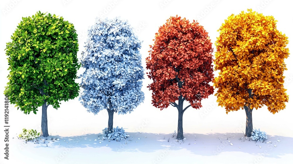 Obraz premium Four Seasons Trees: A vibrant illustration of the changing seasons, showcasing the beauty of nature's cycle through the colors and forms of trees.